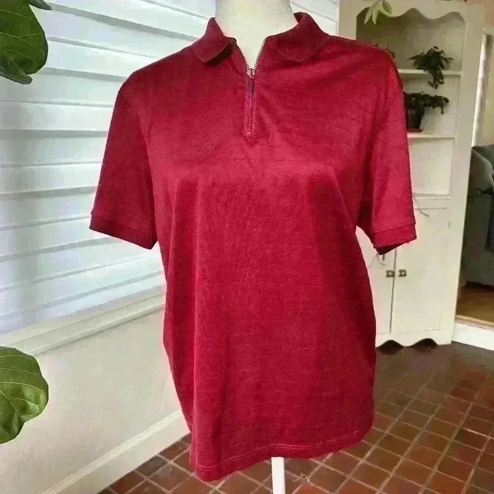 MURANO Men Liquid Luxury Slim Fit Polo Shirt w/Zipper - Size Large - Picture 2 of 6
